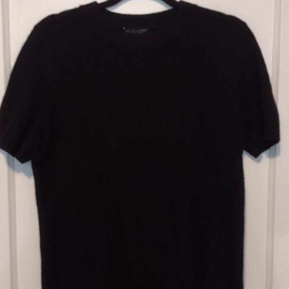 Short Sleeve Cashmere Sweater, Black XL